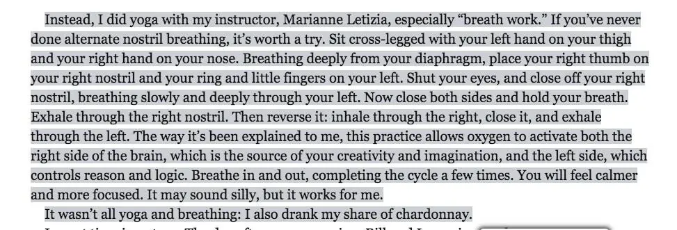 Hilary Clinton about benefits of a breathing technique