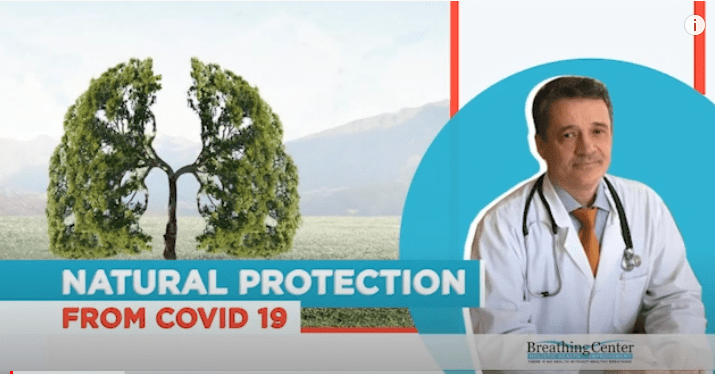 Doctor and lung-shaped trees promoting natural COVID protection