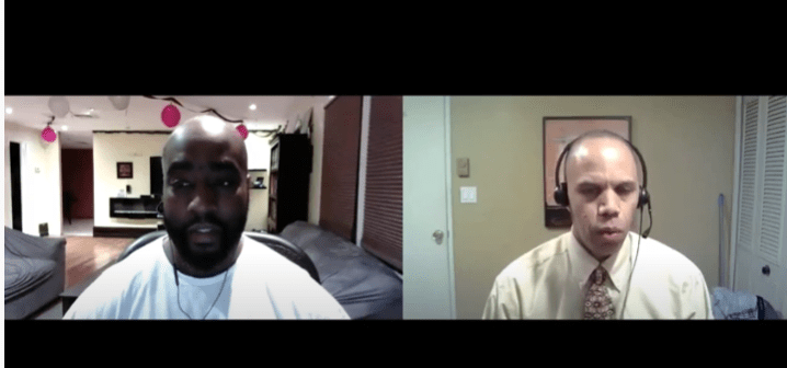 Two people in split-screen video call