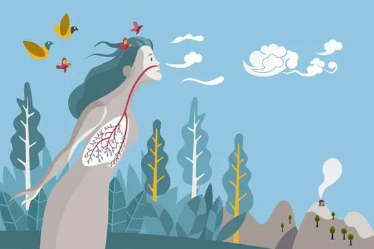 Woman with lungs illustrated as trees