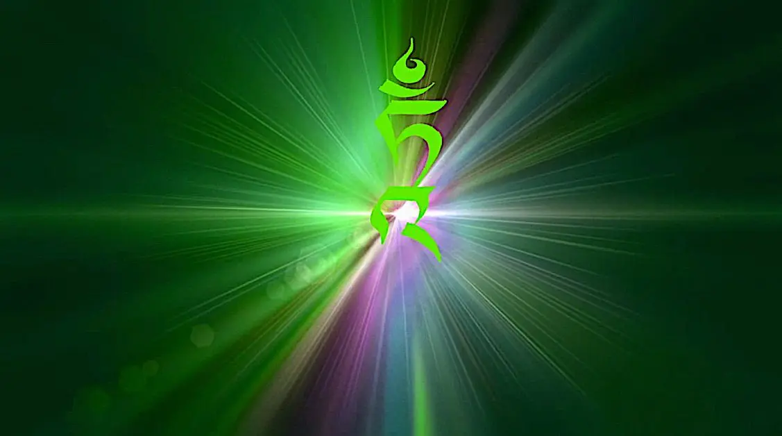 Abstract green symbol glowing with radiant light
