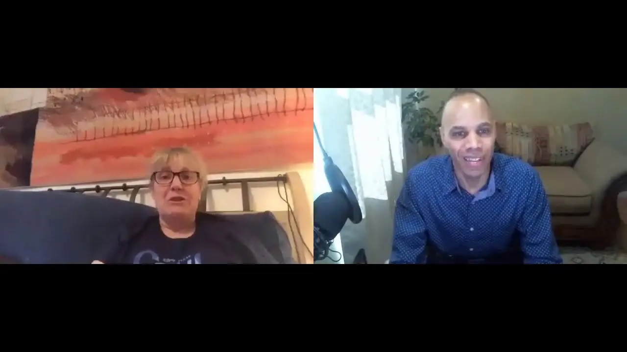 Two people smiling during a video call