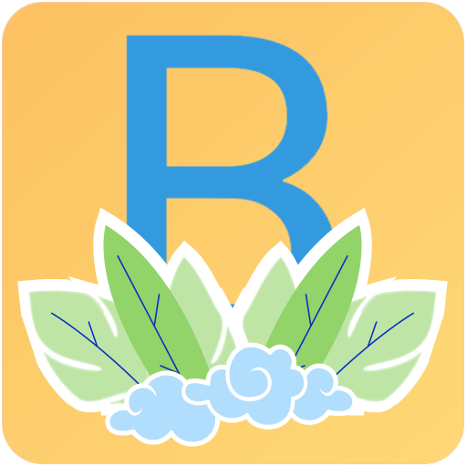 Blue letter R with leaves and clouds