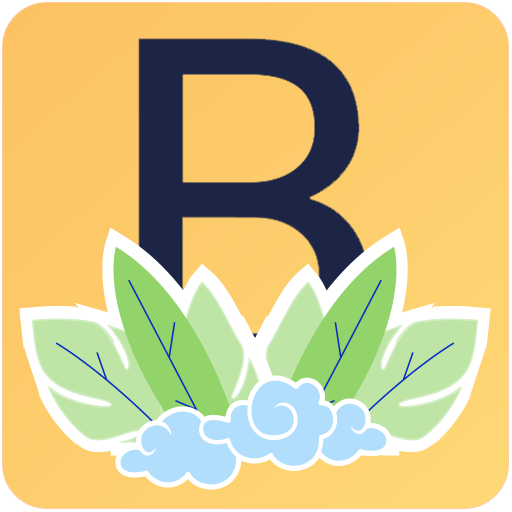 Stylized B logo with leaves and clouds