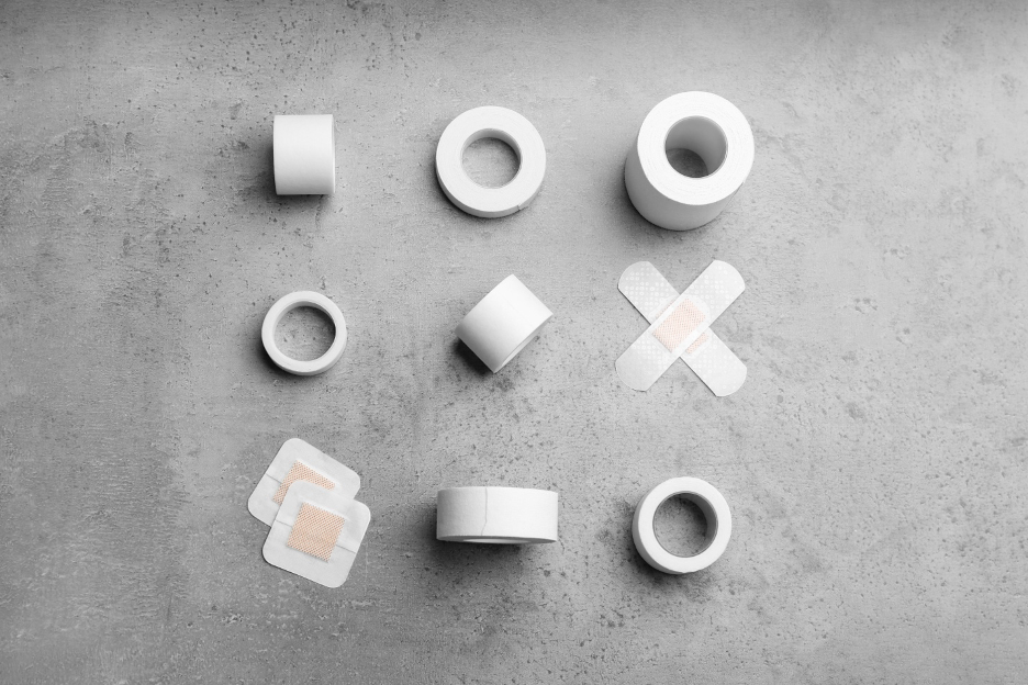 Various medical adhesive tapes and bandages