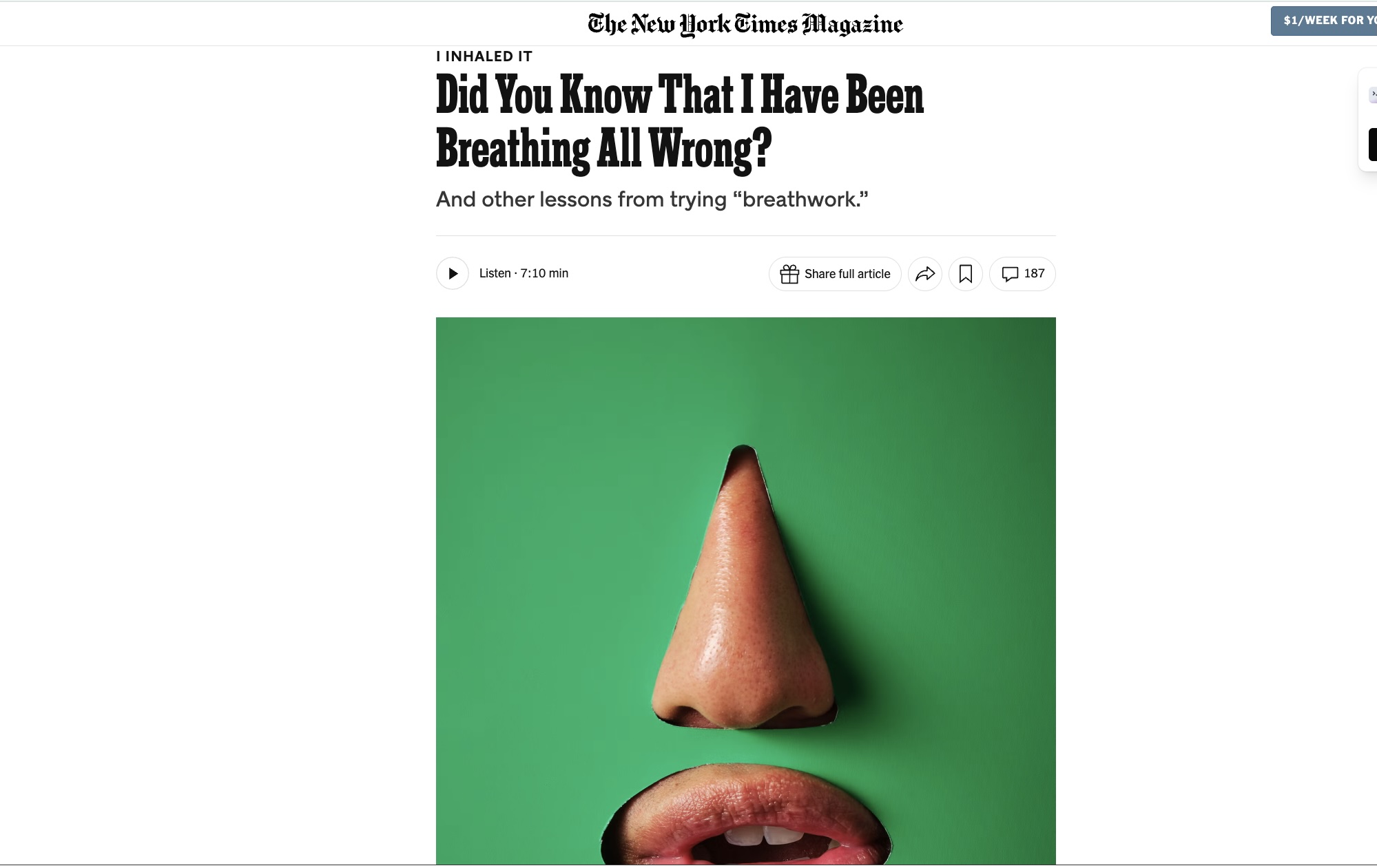 The New York Times article about breathwork